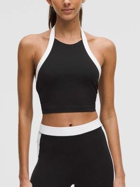Lululemon Nulu Cropped Halter Tank Top *Light Support, A/B Cup•Black / White